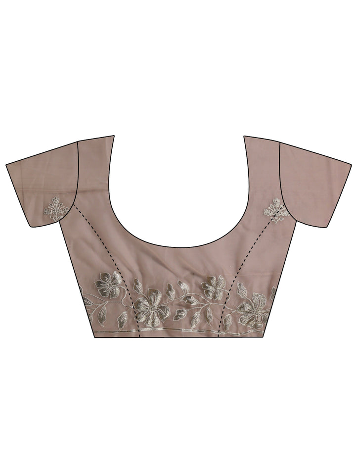 Libas Taupe Grey Floral Embroidered Tissue Saree