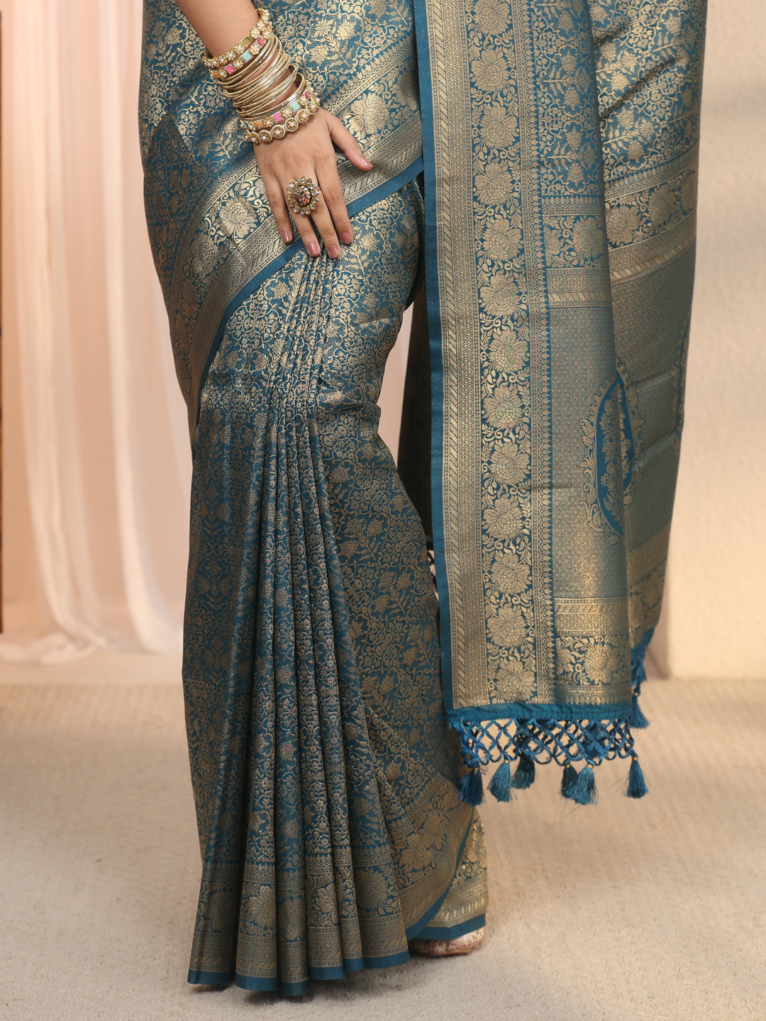 Libas Navy Blue Woven Design Silk Blend Saree
