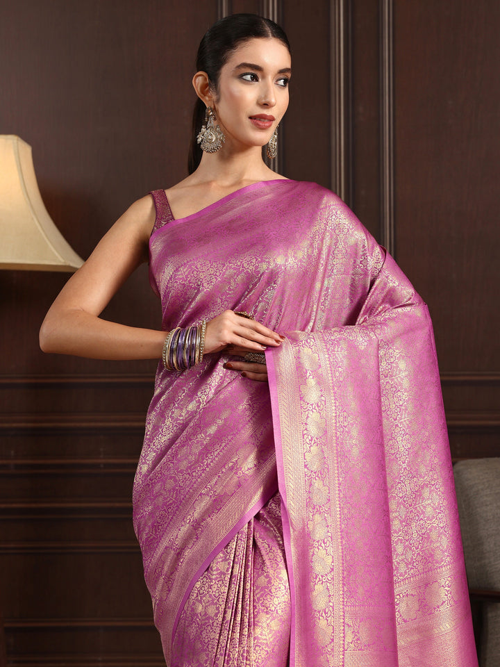 Libas Lavender Ethnic Woven Design Silk Blend Tassel Saree