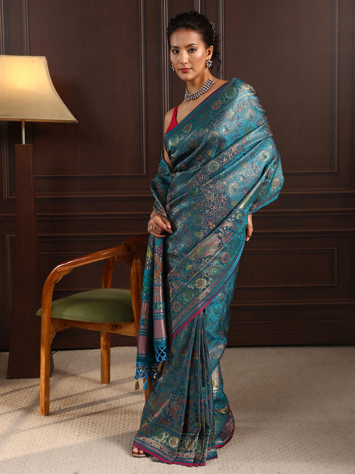 Libas Art Blue Patola Style Woven Design Silk Blend Tassel Saree