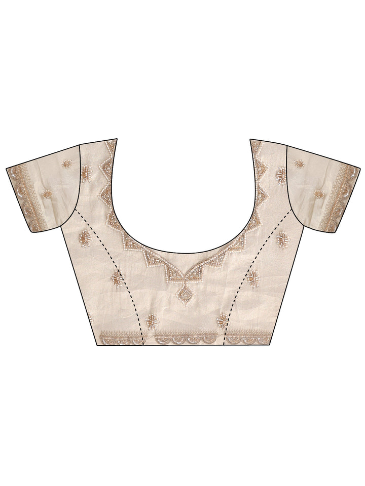 Libas Art Taupe Woven Design Tissue Saree with Embellished Border