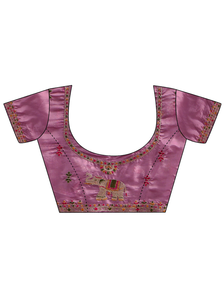 Libas Lavender Elephant Motif Embroidered Satin Saree with Embellishments