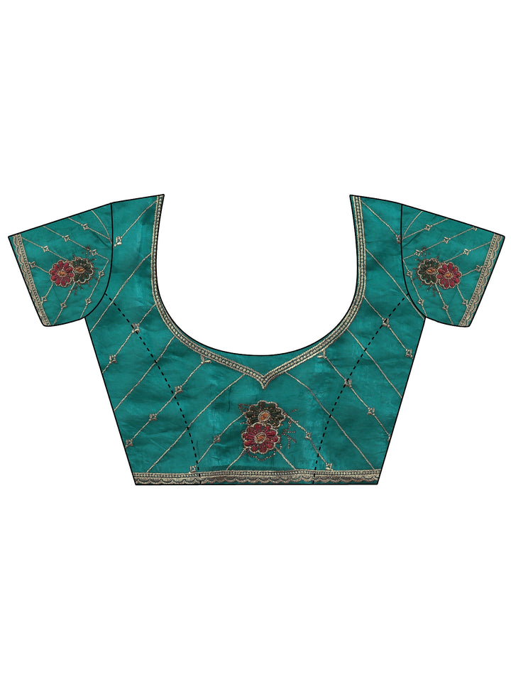 Libas Sea Green Floral Embroidered Tissue Saree