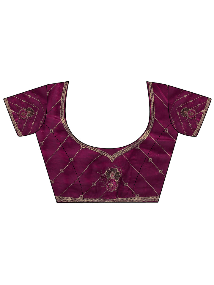Libas Wine Floral Embroidered Tissue Saree