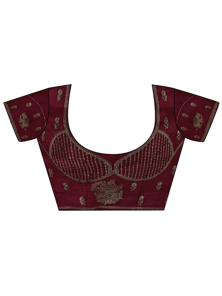 Libas Art Maroon Peacock Embroidered Tissue Saree