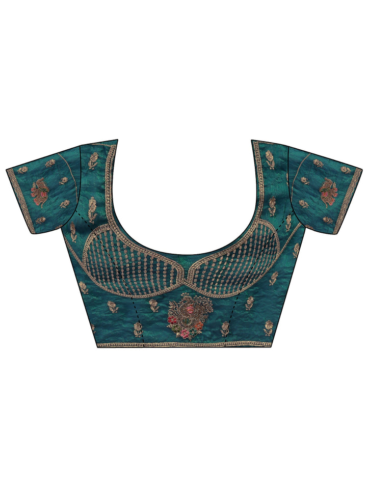 Libas Art Blue Peacock Embroidered Tissue Saree