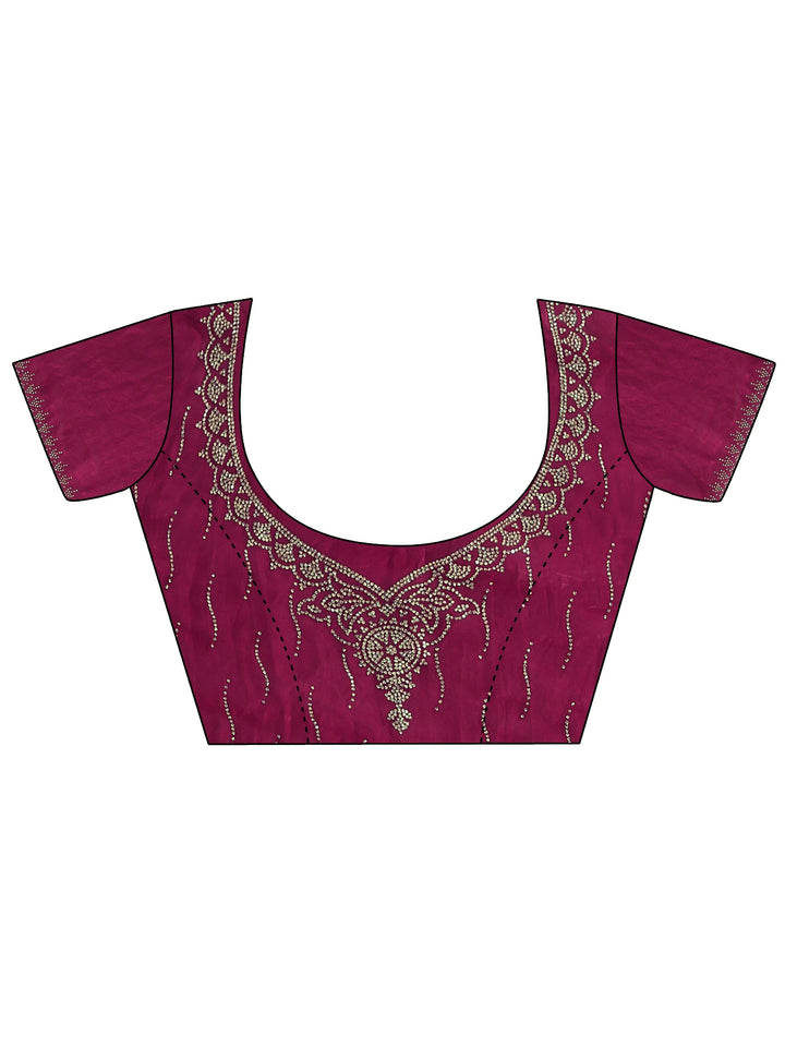 Libas Magenta Pink Stone Work Embellished Tissue Saree