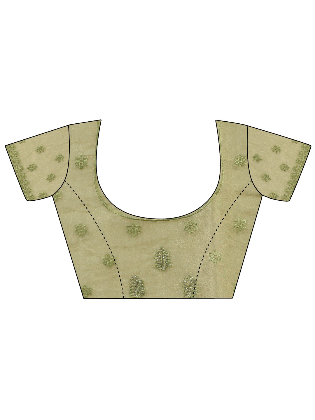 Libas Green Leafy Embroidered Tissue Saree with Stone Work