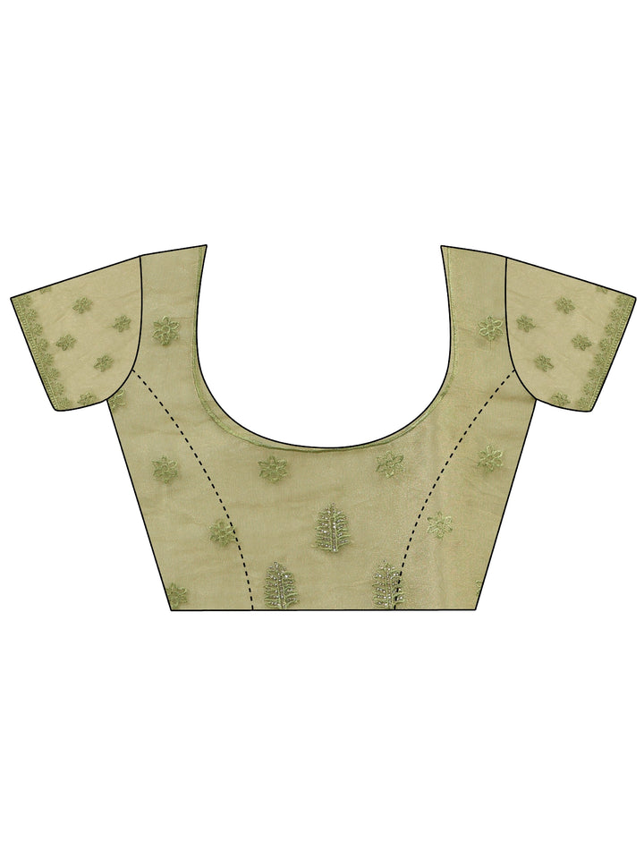 Libas Green Leafy Embroidered Tissue Saree with Stone Work