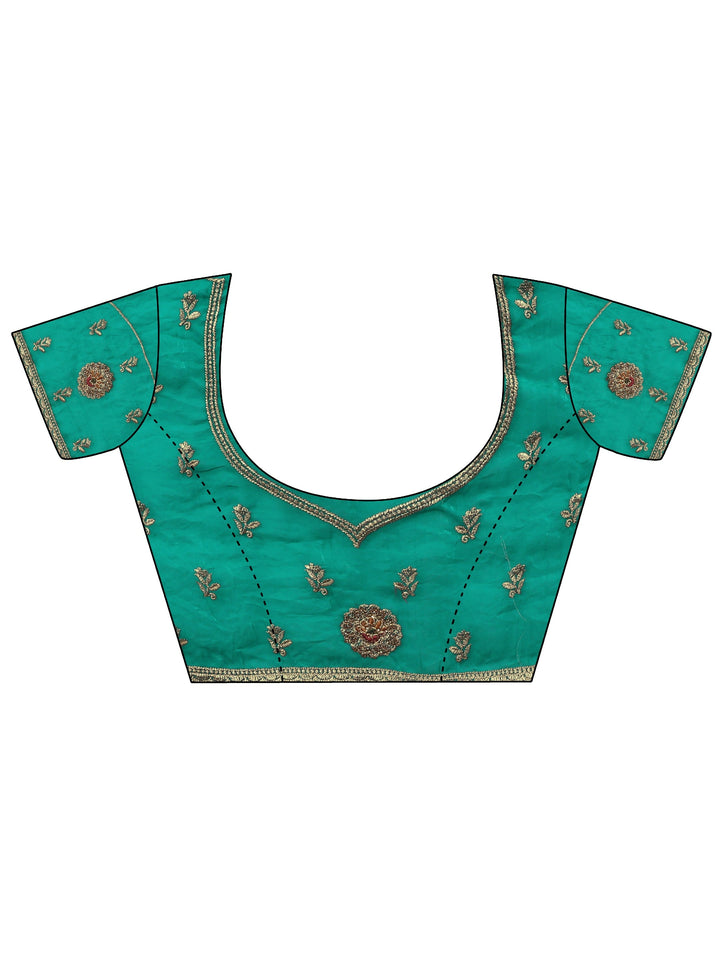 Libas Sea Green Floral Embroidered Tissue Saree