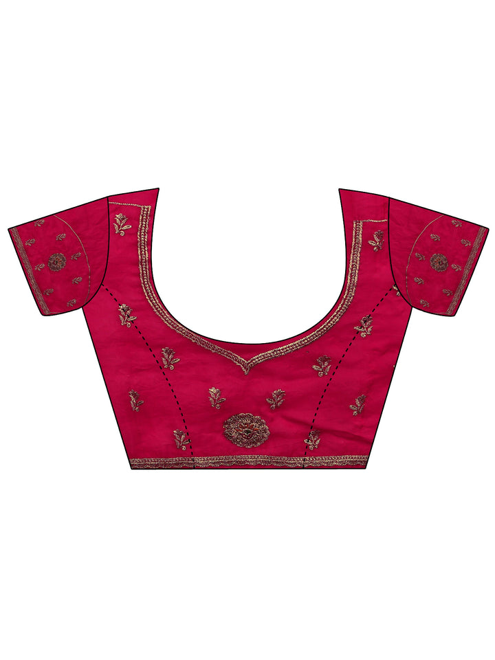 Libas Rani Pink Floral Embroidered Tissue Saree