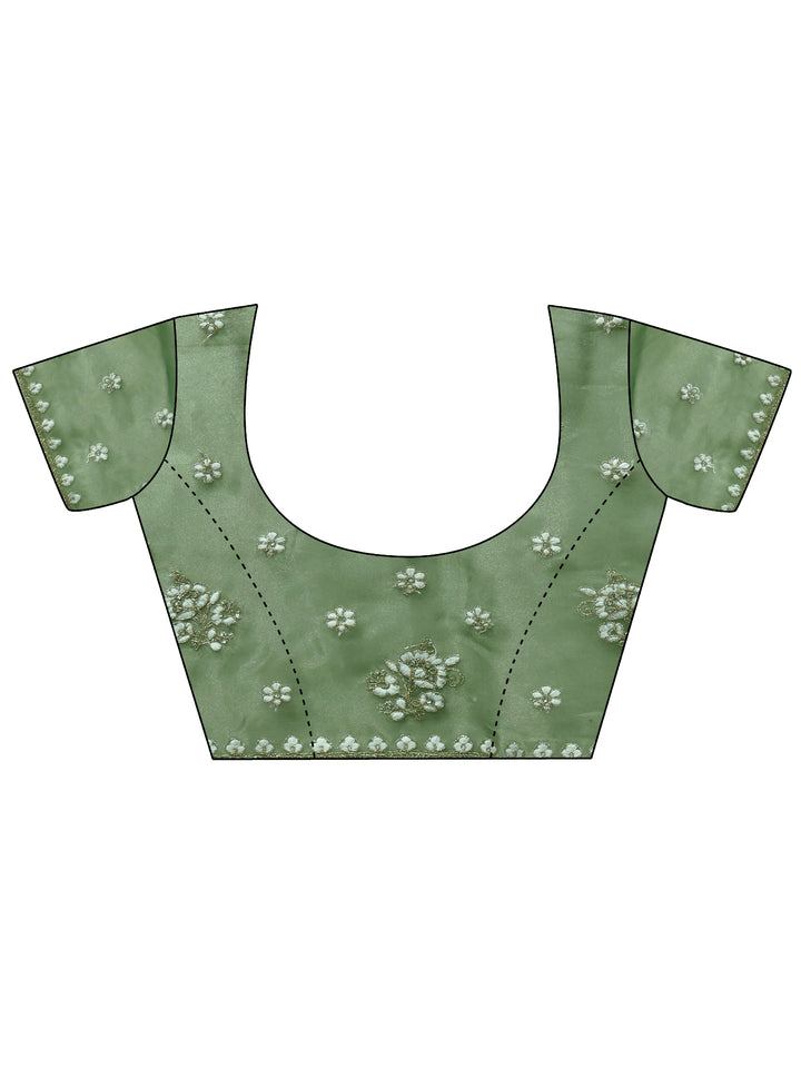 Libas Green Floral Embroidered Tissue Saree