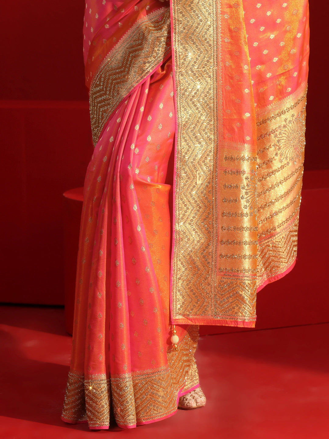 Libas Art Orange Woven Design Silk Blend Saree with Embellished Border
