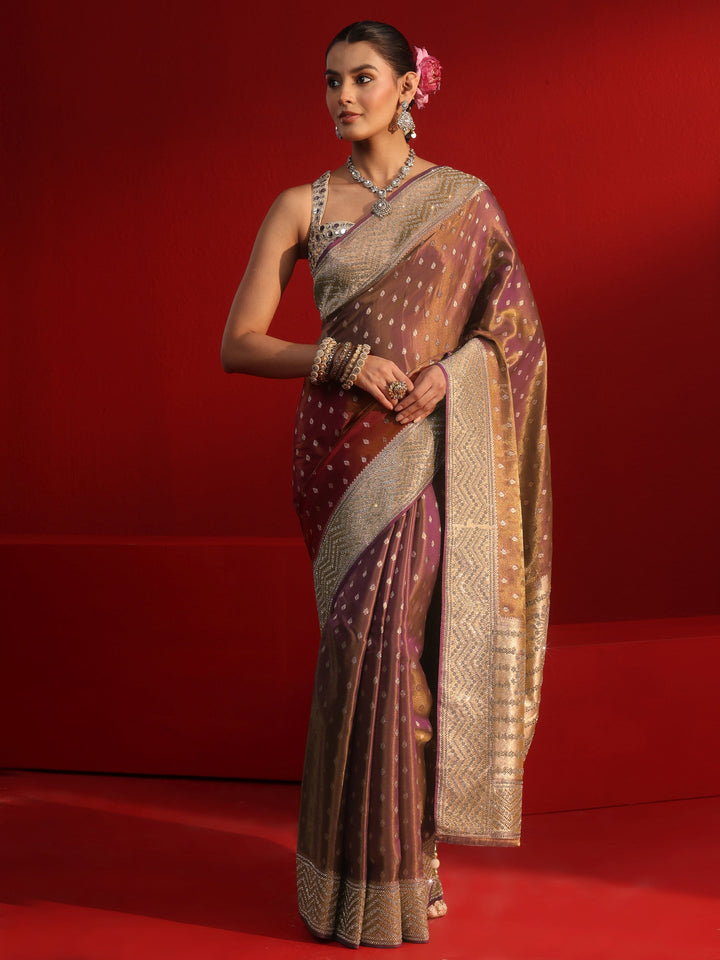 Libas Art Wine Woven Design Silk Blend Saree with Embellished Border