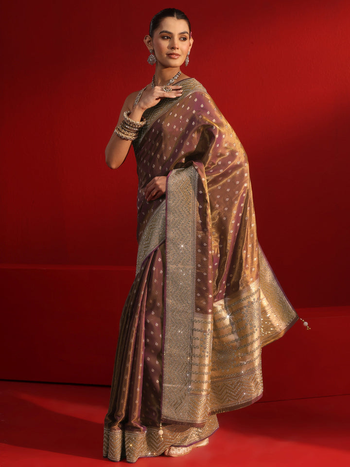 Libas Art Wine Woven Design Silk Blend Saree with Embellished Border