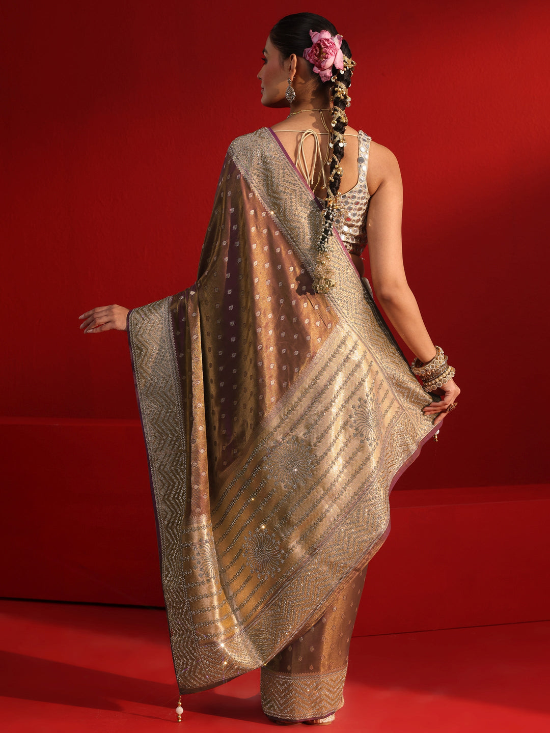Libas Art Wine Woven Design Silk Blend Saree with Embellished Border