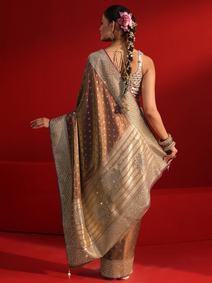 Libas Art Wine Woven Design Silk Blend Saree with Embellished Border