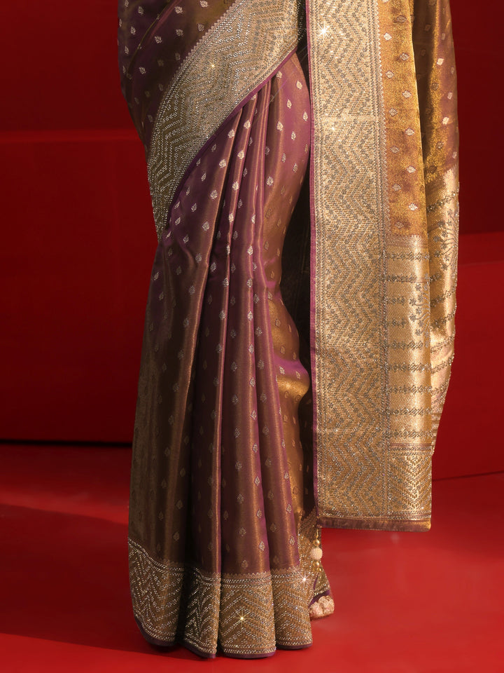 Libas Art Wine Woven Design Silk Blend Saree with Embellished Border