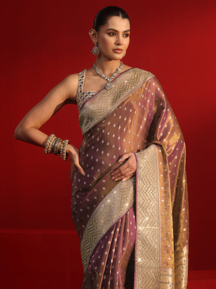 Libas Art Wine Woven Design Silk Blend Saree with Embellished Border