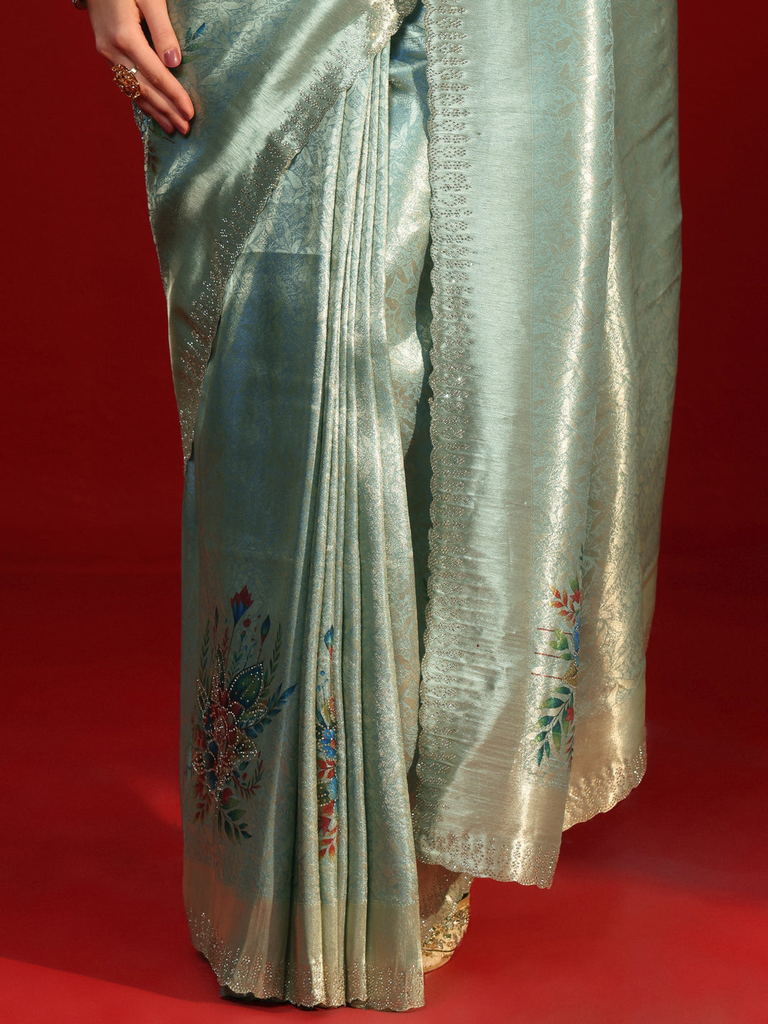 Libas Blue Woven Design Silk Blend Saree with Embellished Border