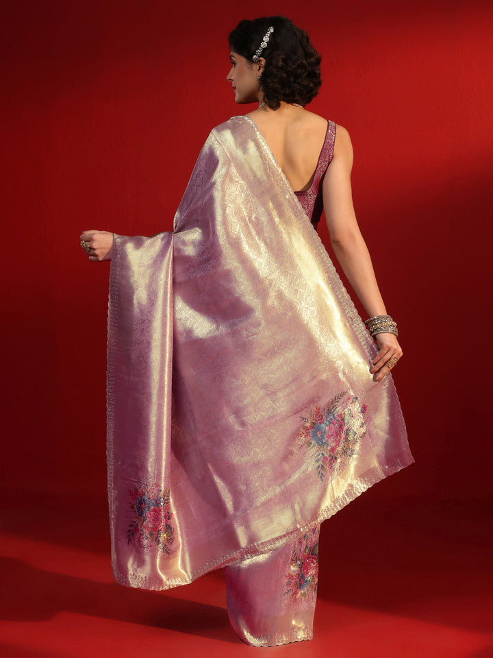 Libas Lavender Woven Design Silk Blend Saree with Embellished Border