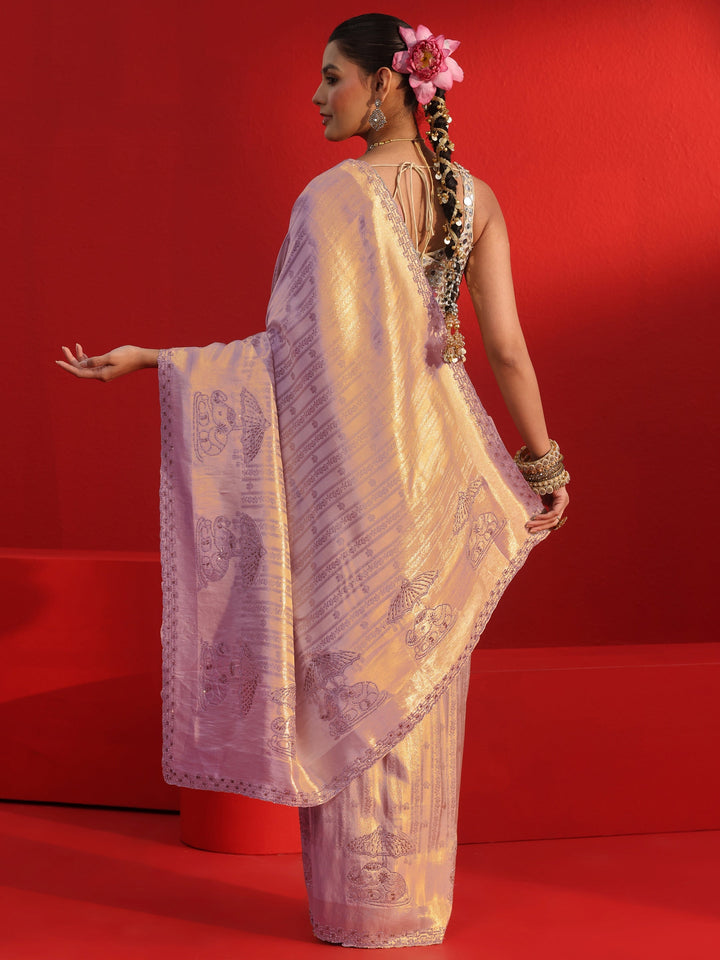 Libas Art Lavender Woven Design Silk Blend Saree with Embellished Border