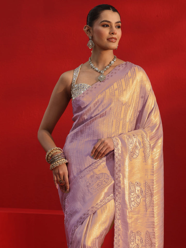 Libas Art Lavender Woven Design Silk Blend Saree with Embellished Border