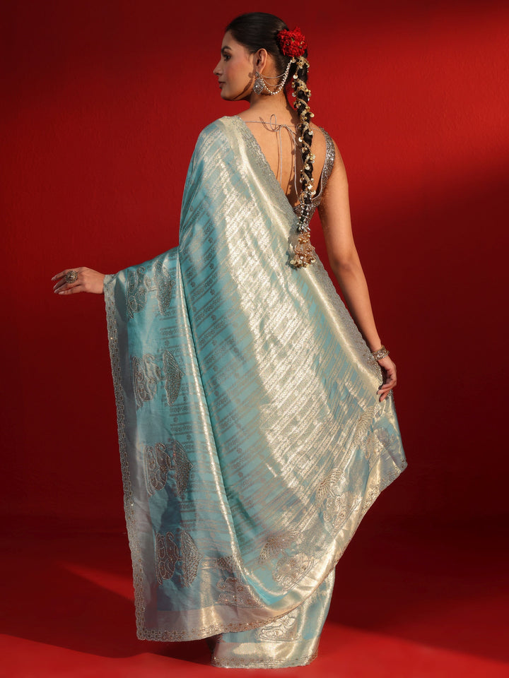 Libas Art Blue Woven Design Silk Blend Saree with Embellished Border