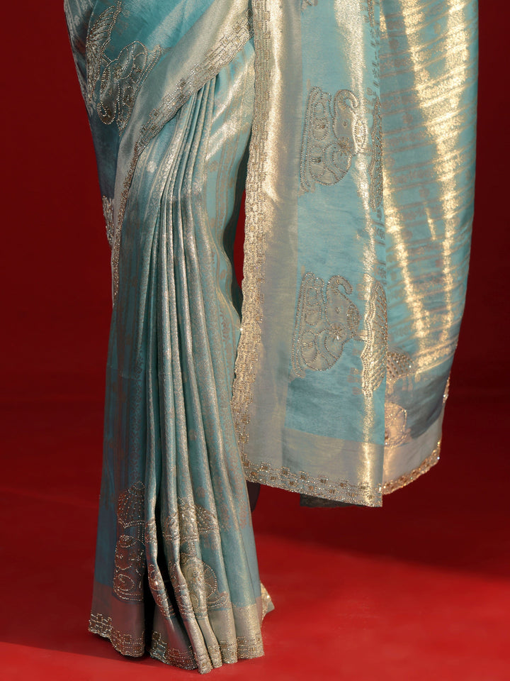 Libas Art Blue Woven Design Silk Blend Saree with Embellished Border