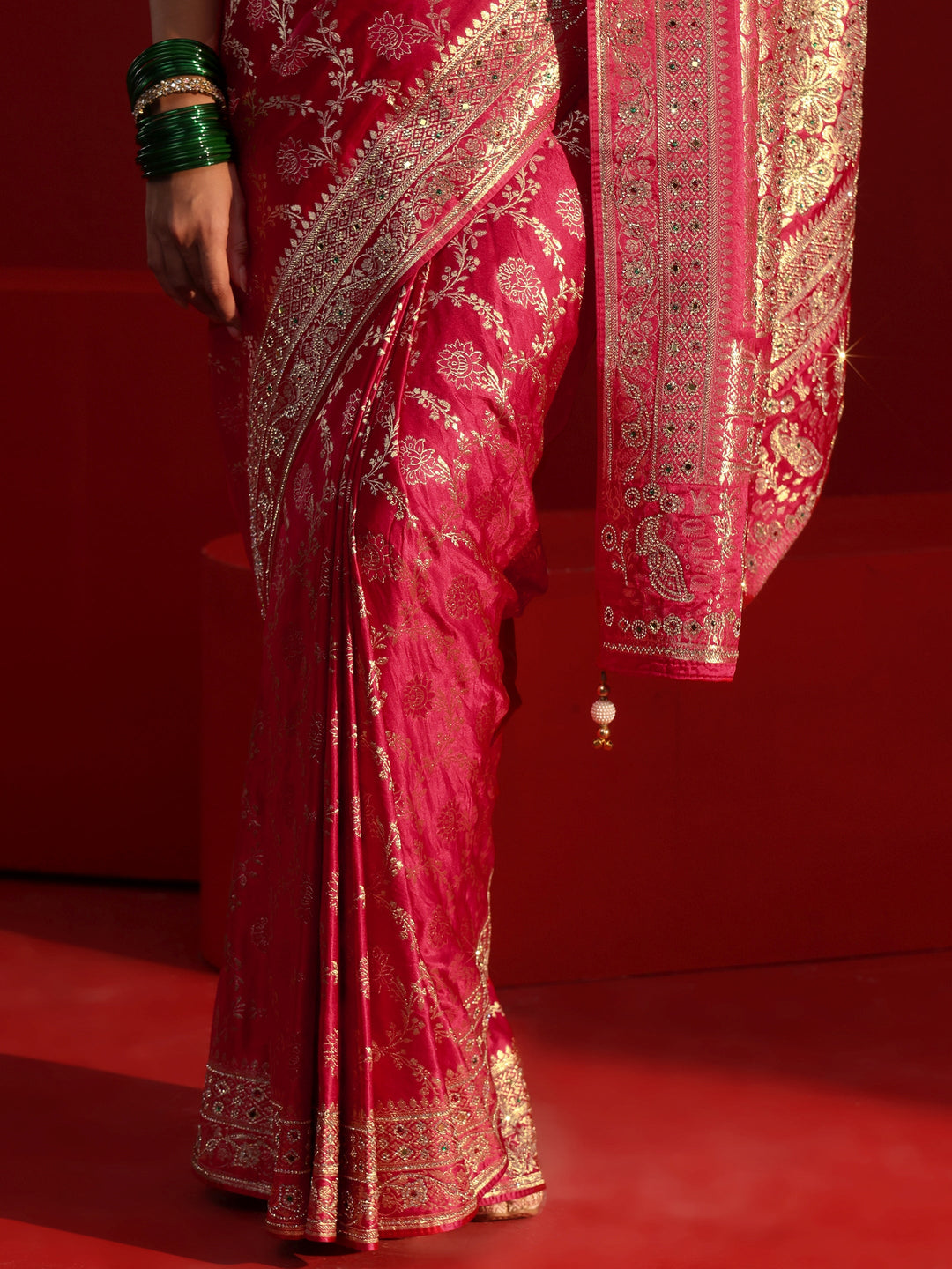 Libas Art Pink Woven Design Silk Blend Saree with Embellished Border