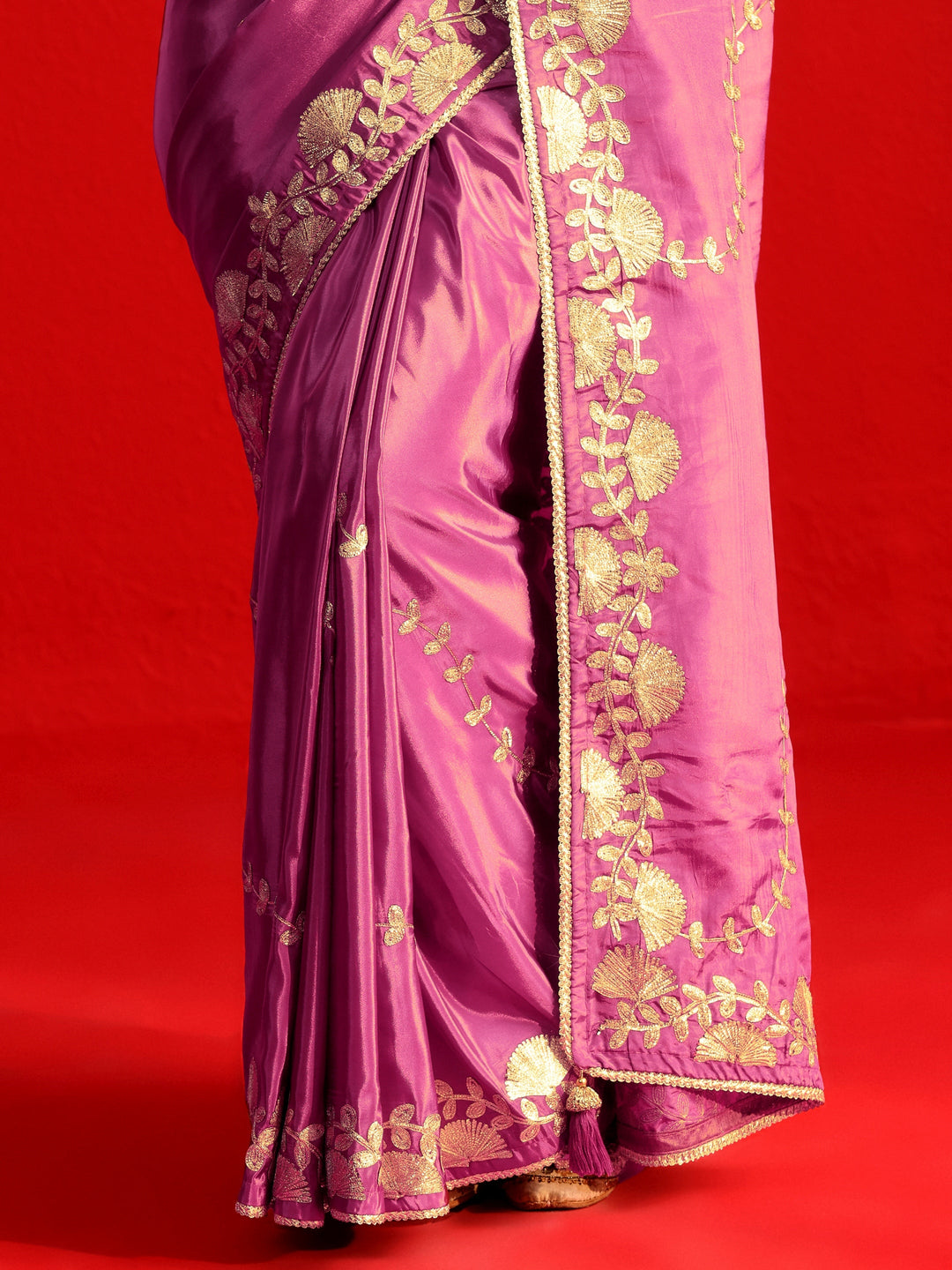Libas Lavender Embroidered Sequinned Satin Saree
