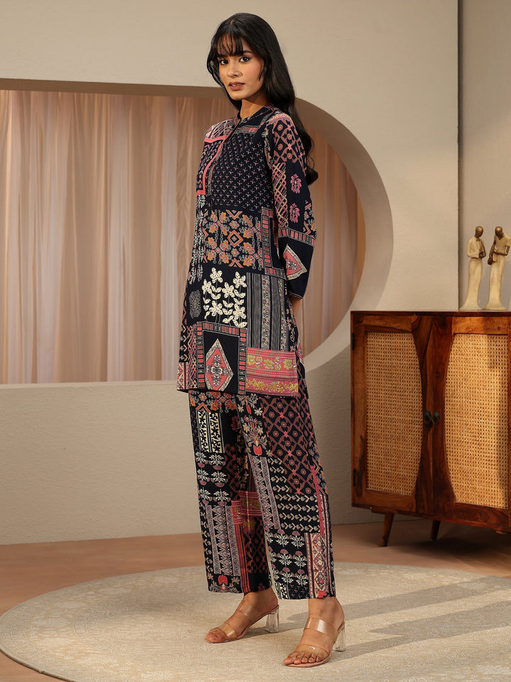 Navy Blue Multi Printed Rayon Co-Ord Set