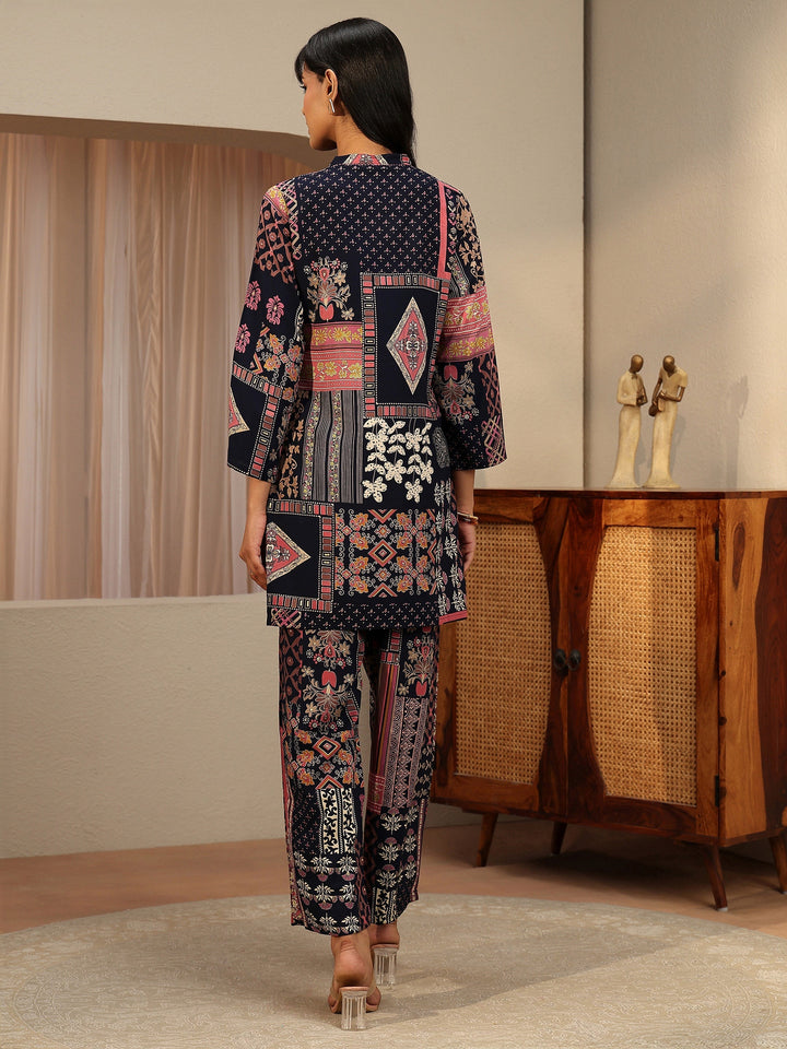 Navy Blue Multi Printed Rayon Co-Ord Set