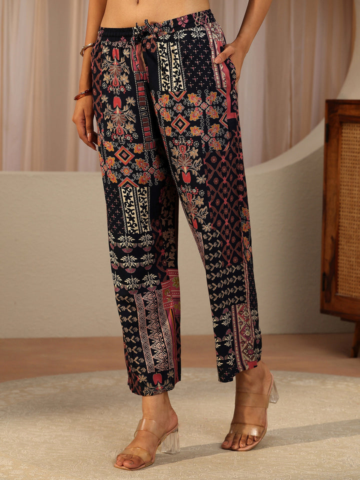 Navy Blue Multi Printed Rayon Co-Ord Set