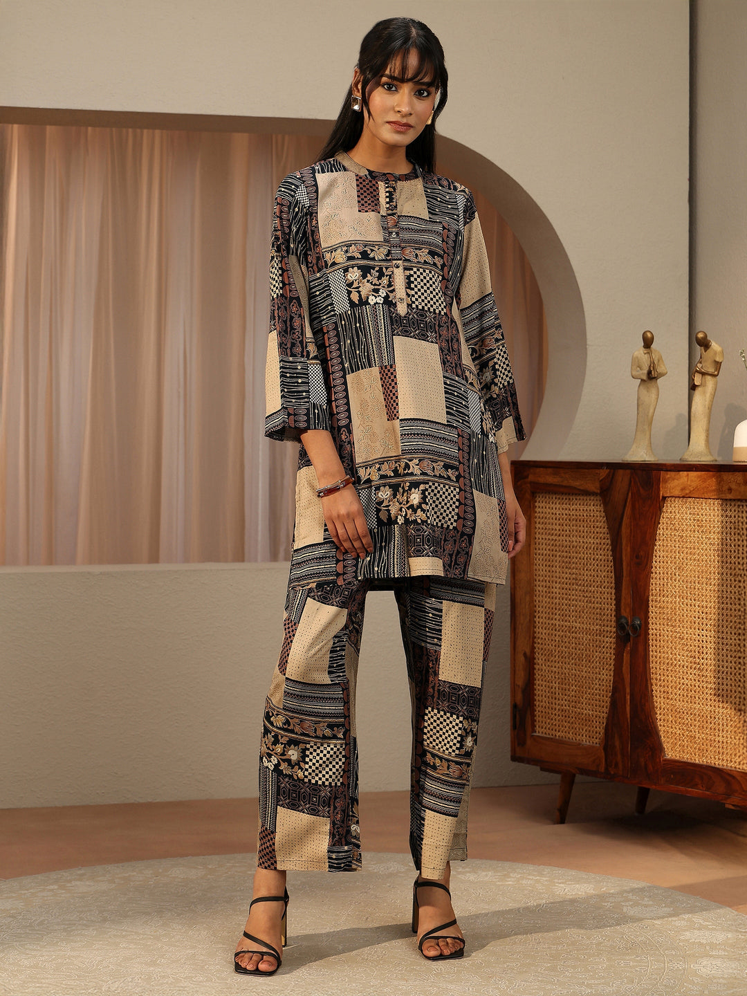 Beige Multi Printed Rayon Co-Ord Set