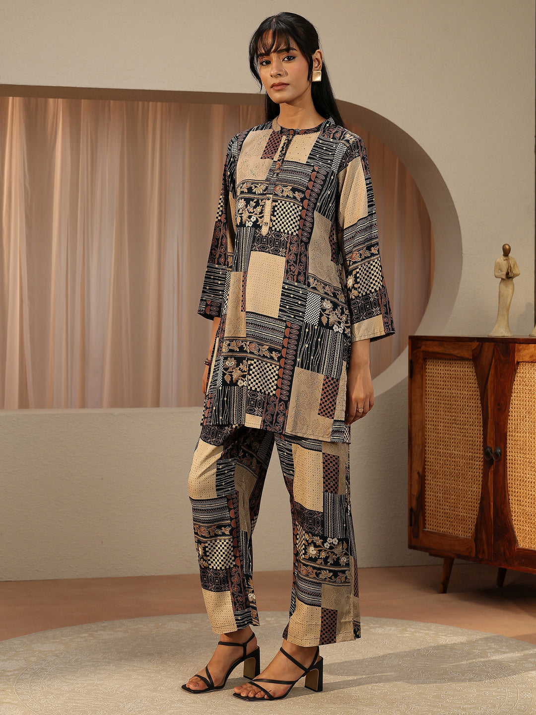 Beige Multi Printed Rayon Co-Ord Set
