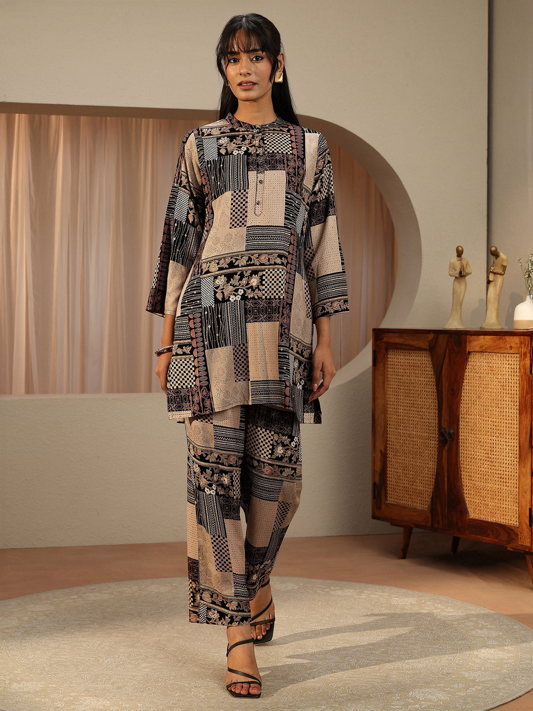 Beige Multi Printed Rayon Co-Ord Set