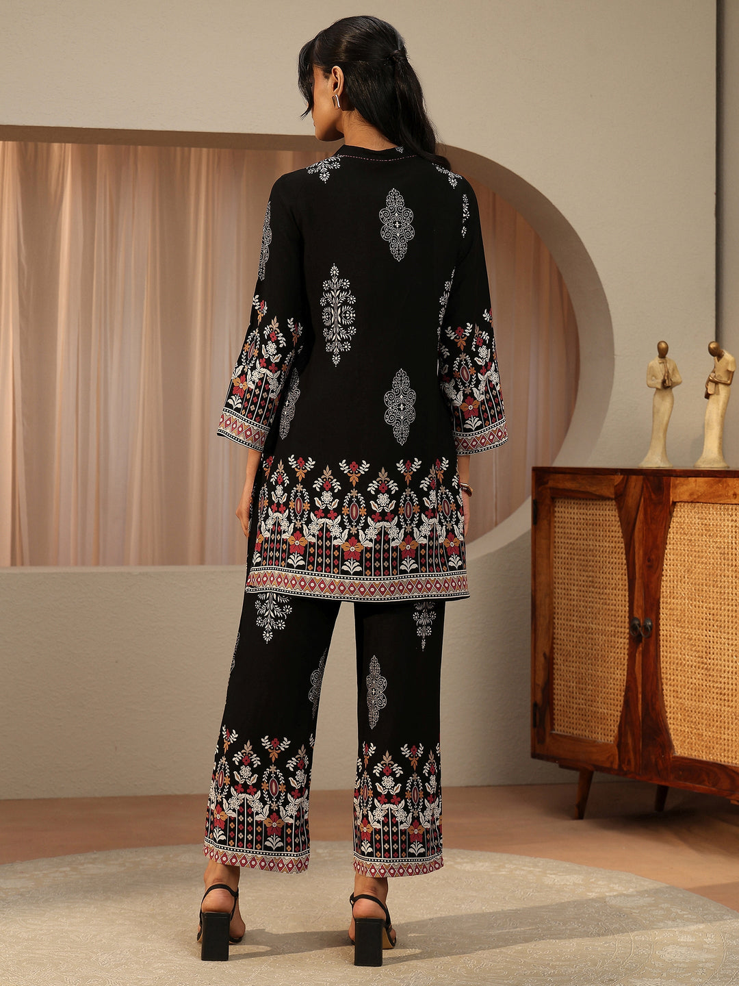 Black Floral Printed Rayon Co-Ord Set