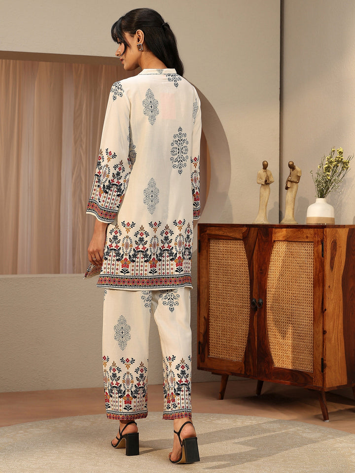 Off White Floral Printed Rayon Co-Ord Set