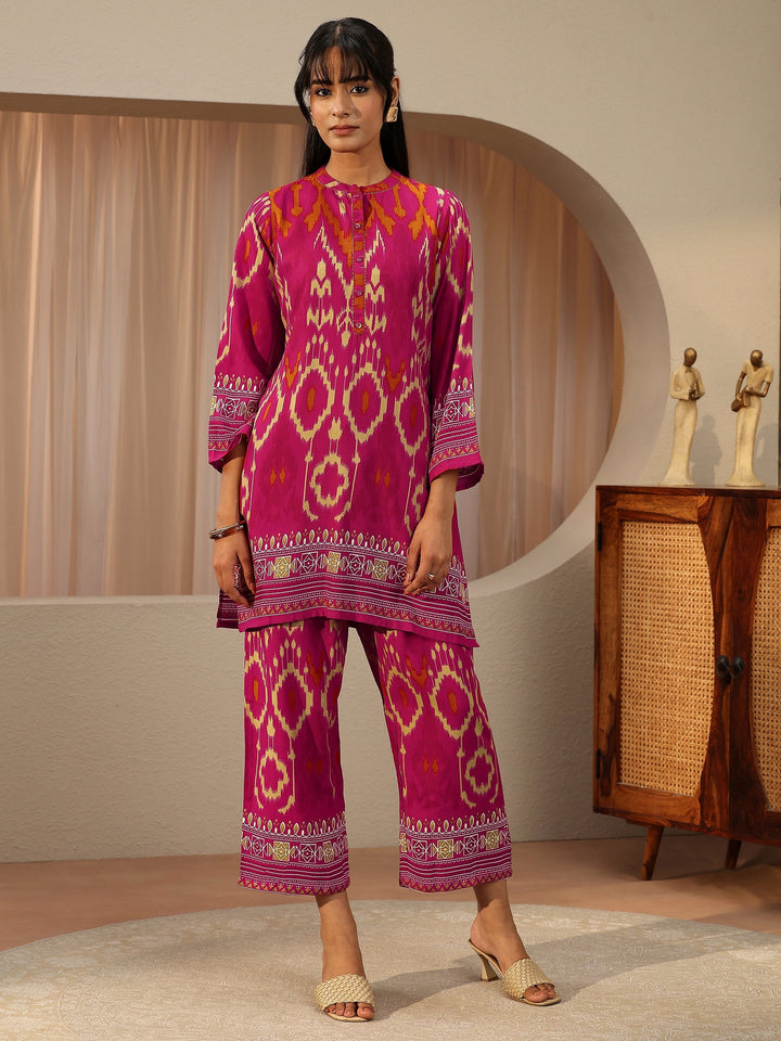 Pink Ikat Printed Rayon Co-Ord Set