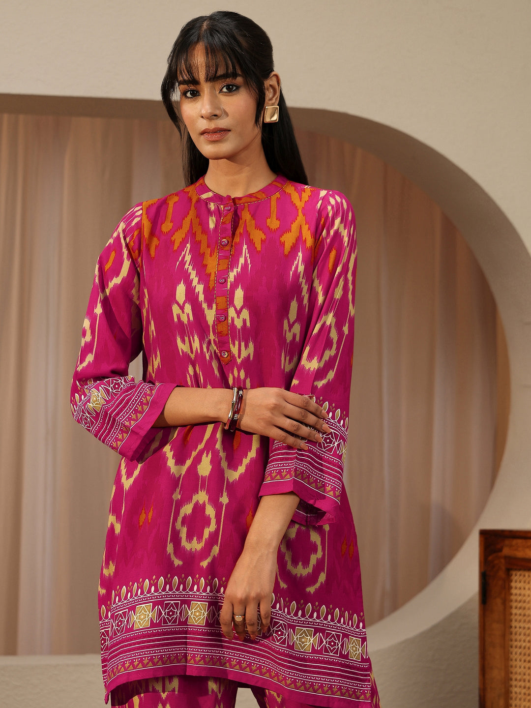 Pink Ikat Printed Rayon Co-Ord Set