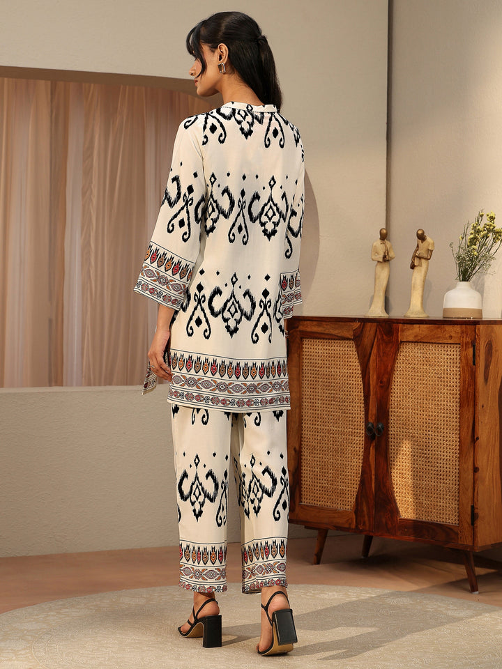 Off White Ethnic Printed Rayon Co-Ord Set