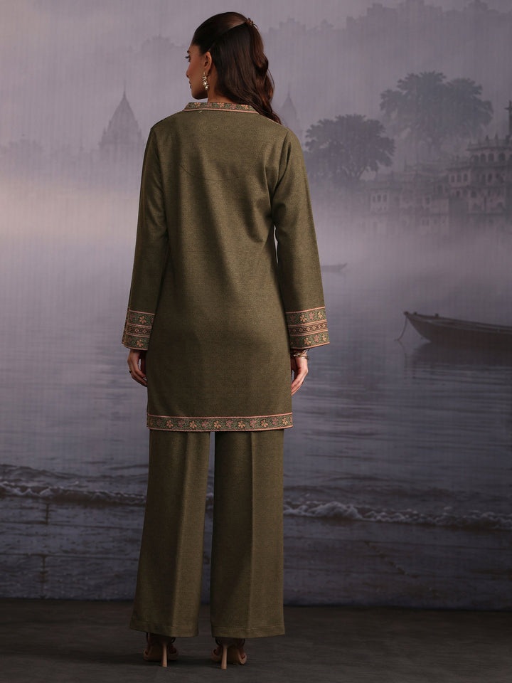 Libas Olive Green Floral Printed Woolen Co-Ord Set
