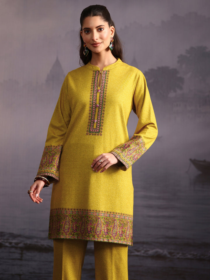 Libas Sunshine Yellow Paisley Printed Woolen Co-Ord Set