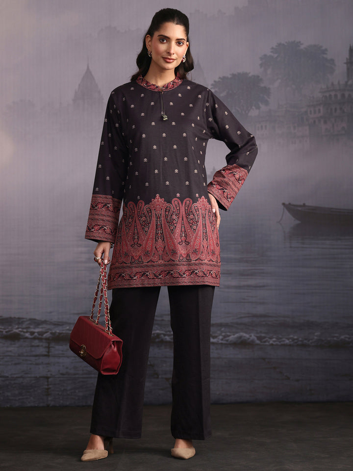Libas Black Paisley Printed Woolen Co-Ord Set