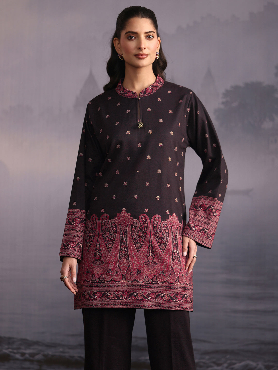 Libas Black Paisley Printed Woolen Co-Ord Set