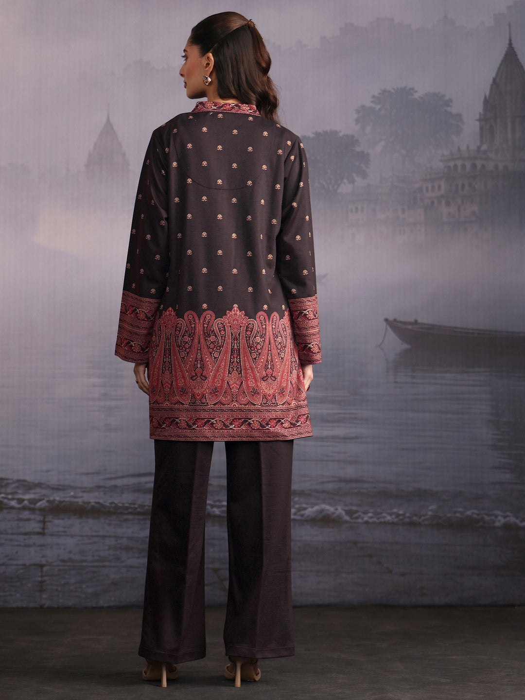 Libas Black Paisley Printed Woolen Co-Ord Set