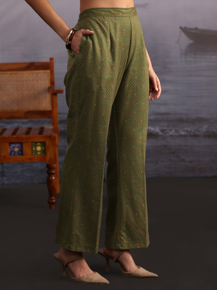 Libas Olive Green Bandhani Printed Woolen Straight Suit Set