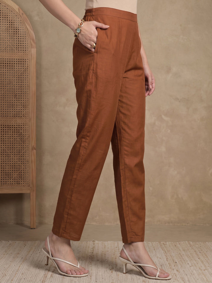 Libas Brown Floral Embroidered Organza Straight Suit Set
