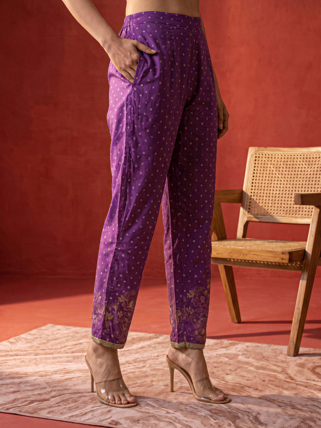 Libas Purple Floral Printed Crepe Co-Ord Set